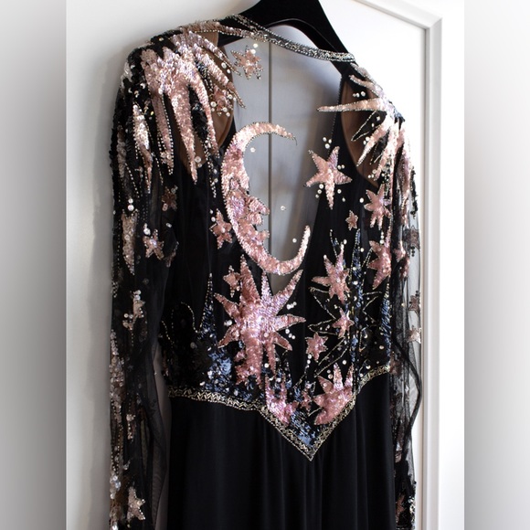 Bob Mackie Vintage 1980s Celestial Moon Stars Sequin Embellished Pink Black Gown - Picture 14 of 16